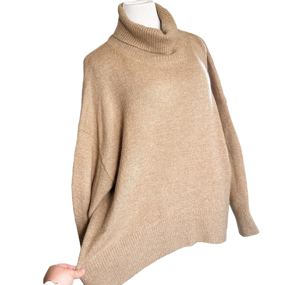 French Connection Vacara Wool Blend Oversized Turtleneck Sweater Tan Beige Large - Picture 6 of 13